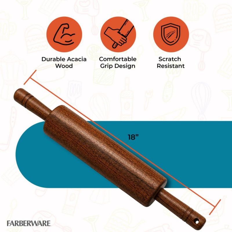Rodillo de masa de madera de acacia Farberware marrón