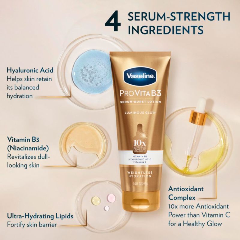Sérum para el cuidado de la piel Vaseline Pro VitaB3 Luminous Glow 220 ml paquete de 2