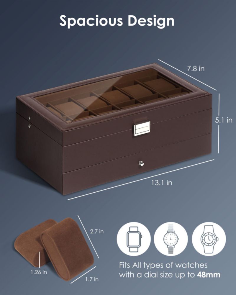 Caja de Relojes para Hombre Kukikan de 12 Ranuras y 2 Niveles Marrón Cuero PU
