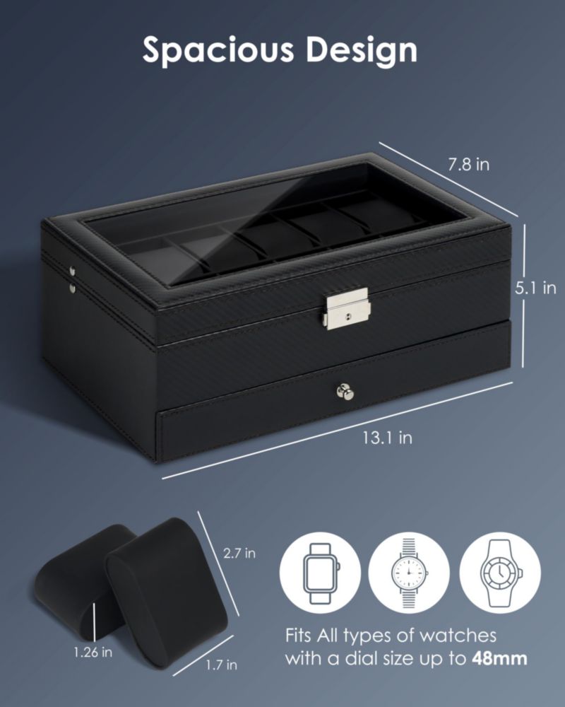 Caja para Relojes Kukikan de 12 Ranuras 2 Niveles Todo Negro