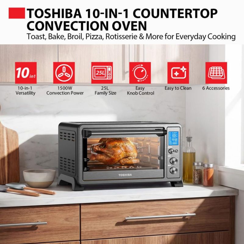 Horno de Encimera TOSHIBA 10 en 1 1500W para 6 Rebanadas Negro