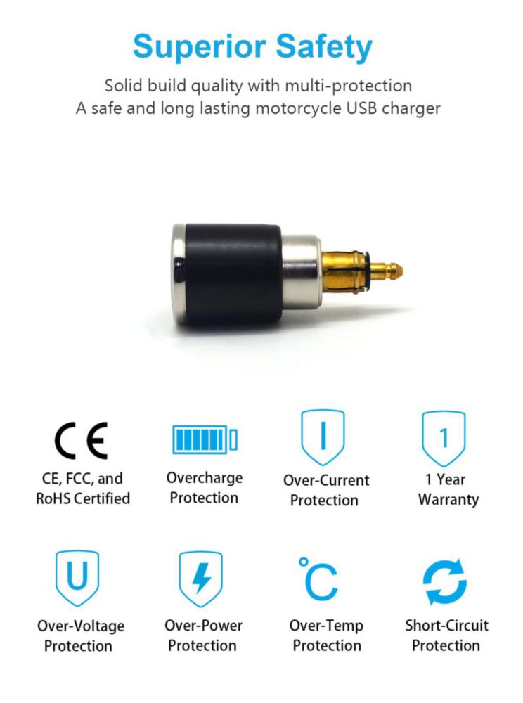 Cargador Cliff Top 28W USB-C USB-A 12V/24V para Motocicleta