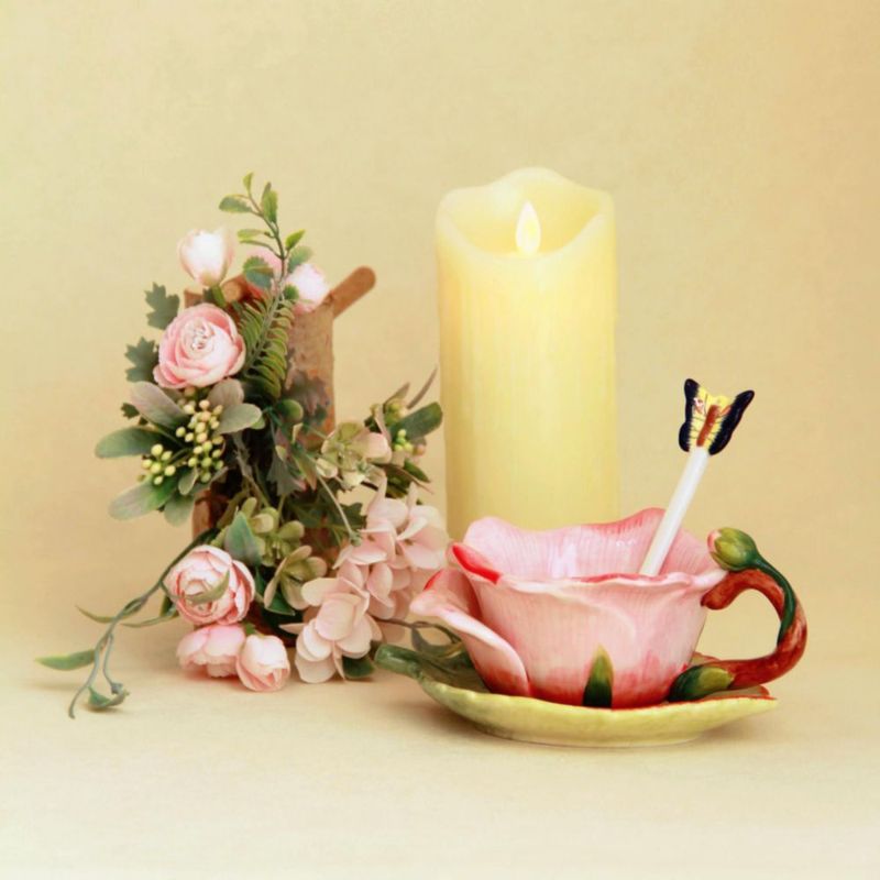 Set de Taza para Beber Minigift 180 ml con Flores Pintadas a Mano