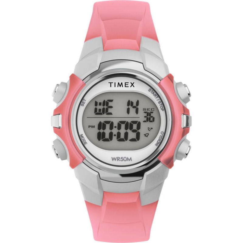 Reloj Digital Timex Caja Plateada 33 mm Correa Rosa