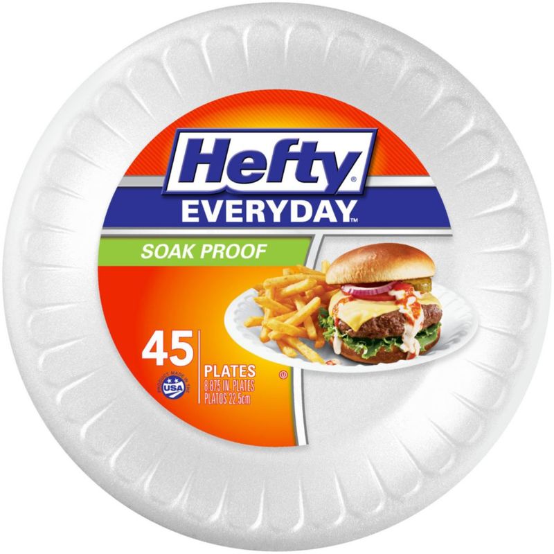 Platos de Espuma Hefty Everyday 23 cm Blancos Paquete de 45