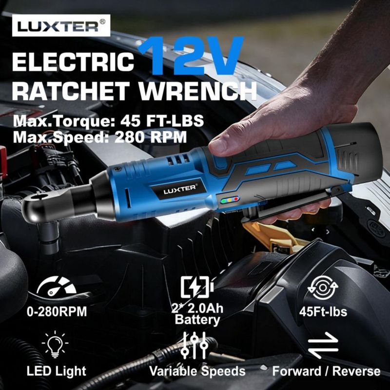Llave de Carraca Inalámbrica LUXTER 3/8" 12V Kit con Torque de 45 Ft-lbs
