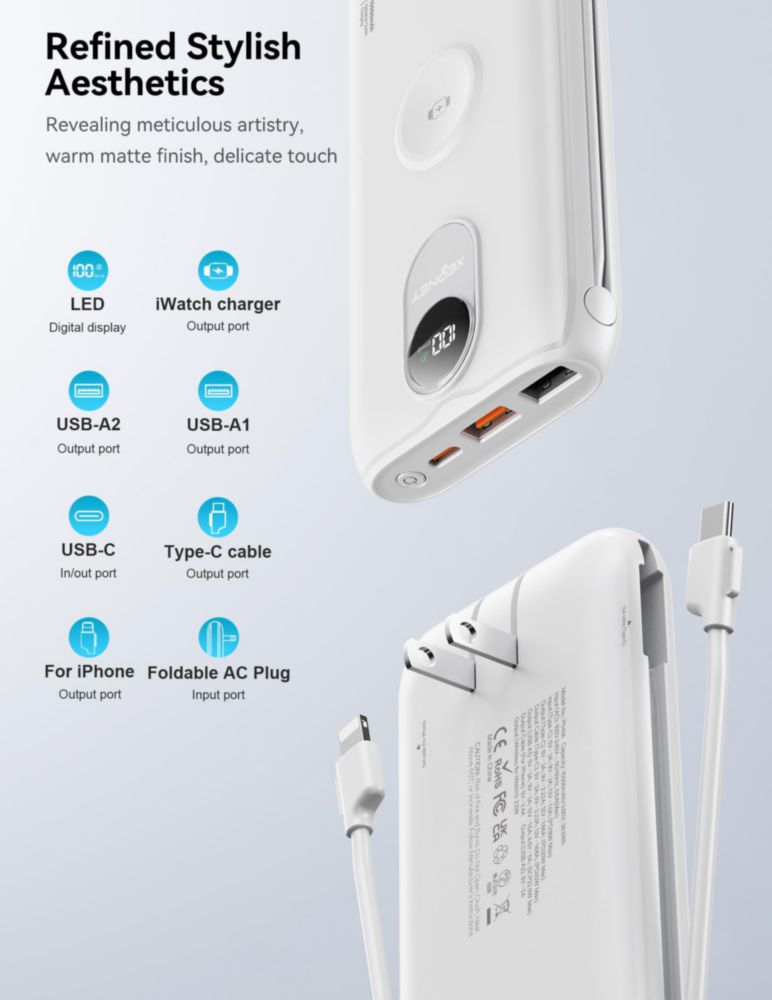 Power Bank XEGNER 10000mAh 20W Inalámbrico con Enchufe para iWatch
