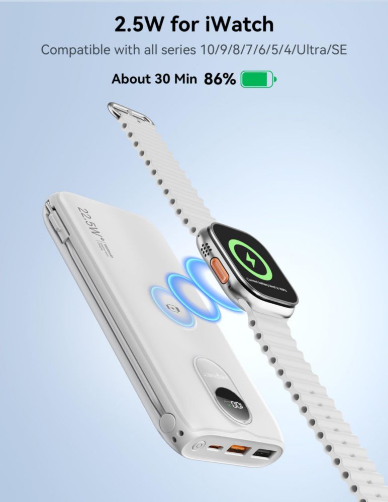 Power Bank XEGNER 10000mAh 20W Inalámbrico con Enchufe para iWatch