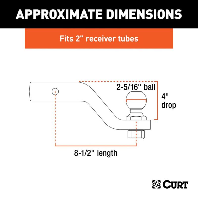 Enganche de Remolque CURT 45332 Receptor de 2" Capacidad 15000 lbs Caída de 10 cm