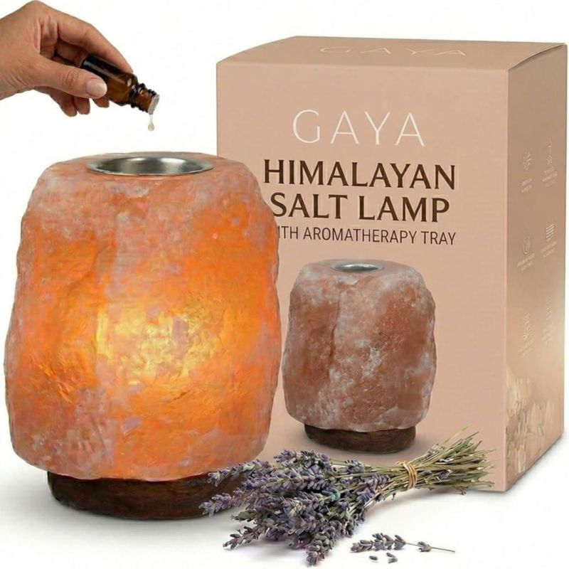 Lámpara GAYA de Sal del Himalaya con Bandeja de Aromaterapia y Regulador