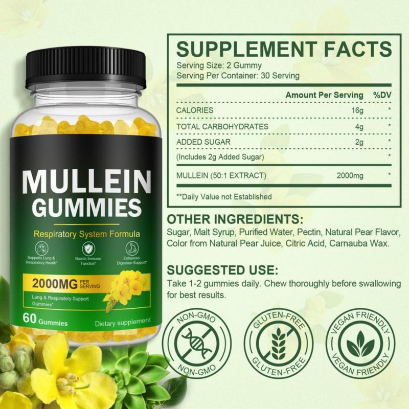 Gomitas de Mullein Nyloriaine Suplemento 60 piezas 2000 mg