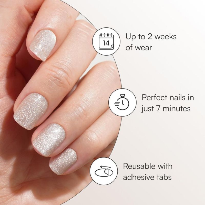 Uñas Postizas Doonails Champagne Metálico Extra Cortas Cuadradas