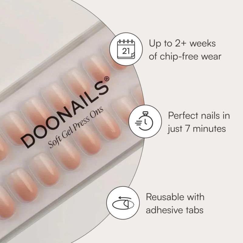 Uñas Postizas Doonails Soft Gel Presionables 28 Piezas Cuadradas Rosadas