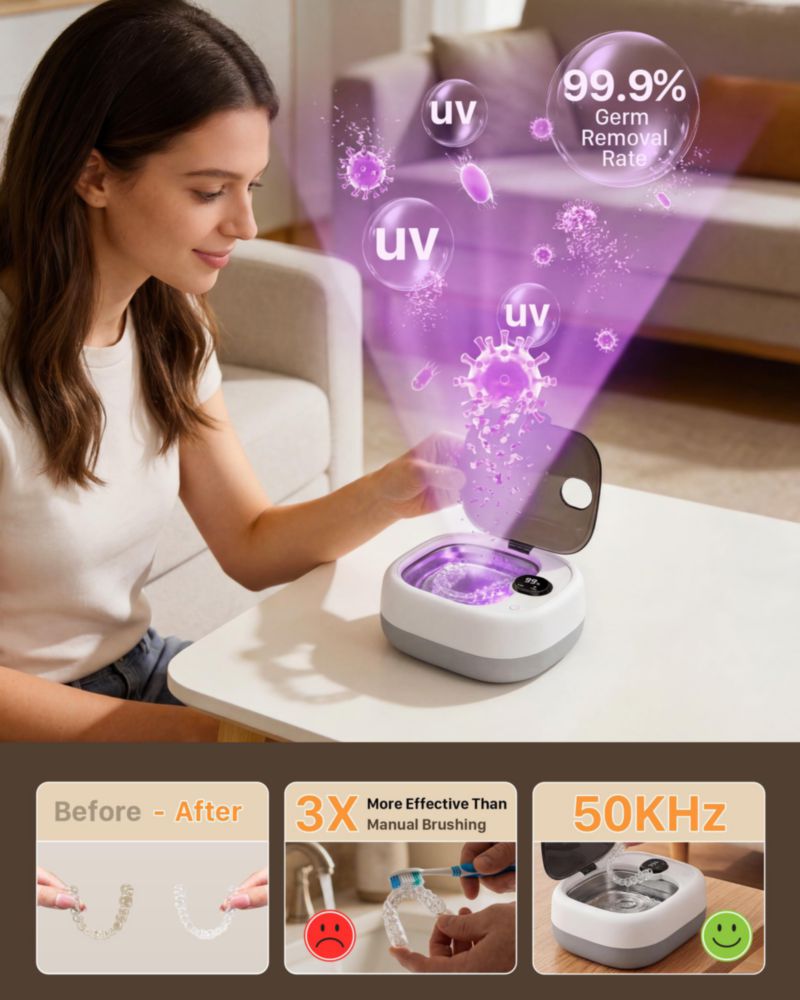 Limpiador Ultrasónico para Retenedores UEOFEN Inalámbrico con Luz UV