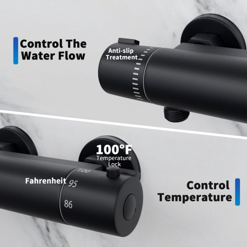 Válvula Termostática para Ducha RV FUGO Latón Negro 10 cm