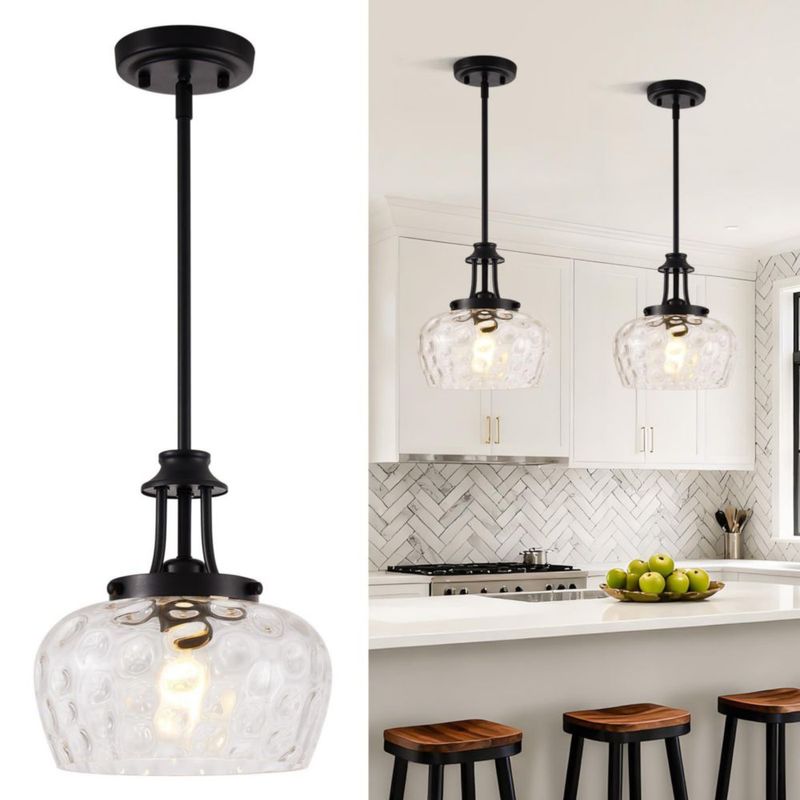 Lámpara Colgante UnicozoHome Negra Mate con Pantalla de Vidrio de 25 cm