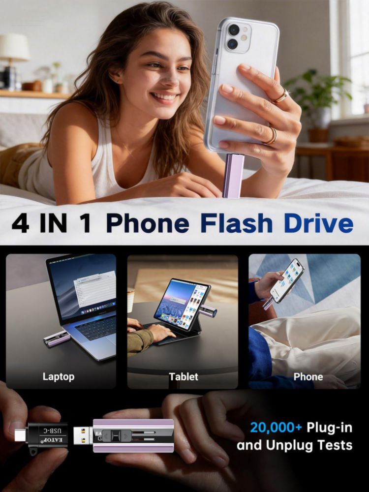 Memoria USB EATOP 512GB para Respaldo de Fotos Morada