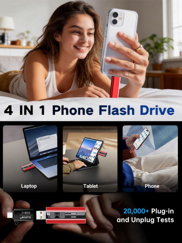 Memoria USB EATOP 512GB para Respaldo de Fotos Roja