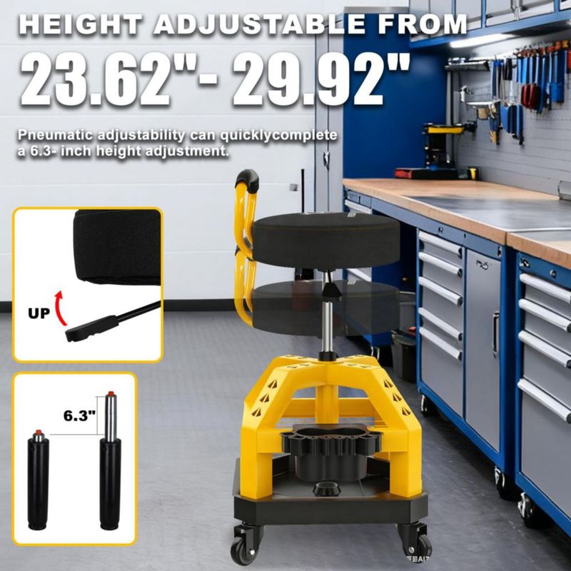 Taburete Mecánico Rodante Ajustable FREEKYROCK Amarillo