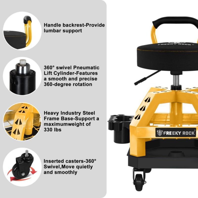 Taburete Mecánico Rodante Ajustable FREEKYROCK Amarillo
