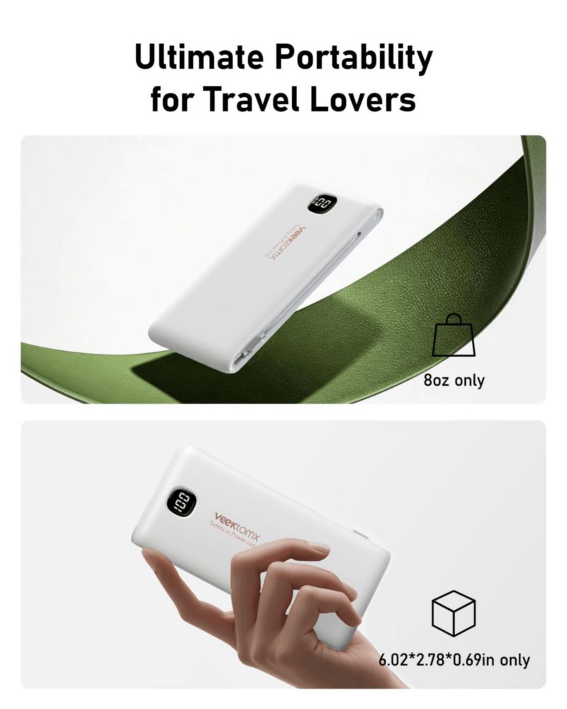 Power Bank VEEKTOMX 10000mAh USB-C con Cables Integrados
