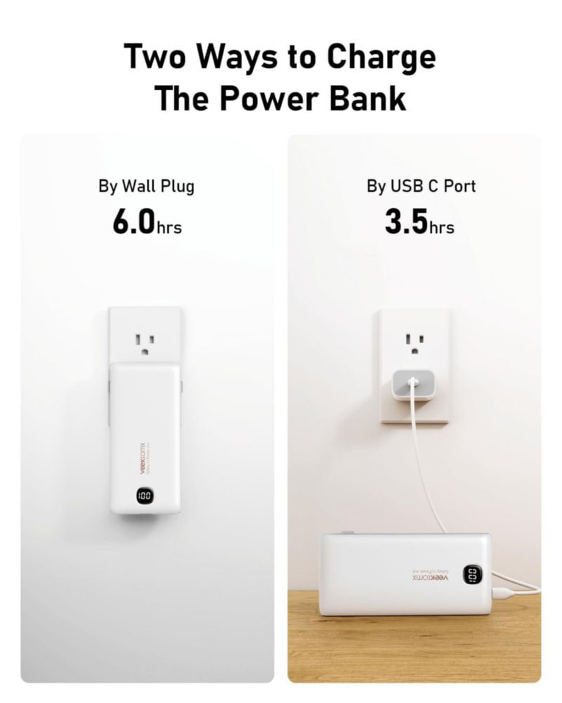 Power Bank VEEKTOMX 10000mAh USB-C con Cables Integrados