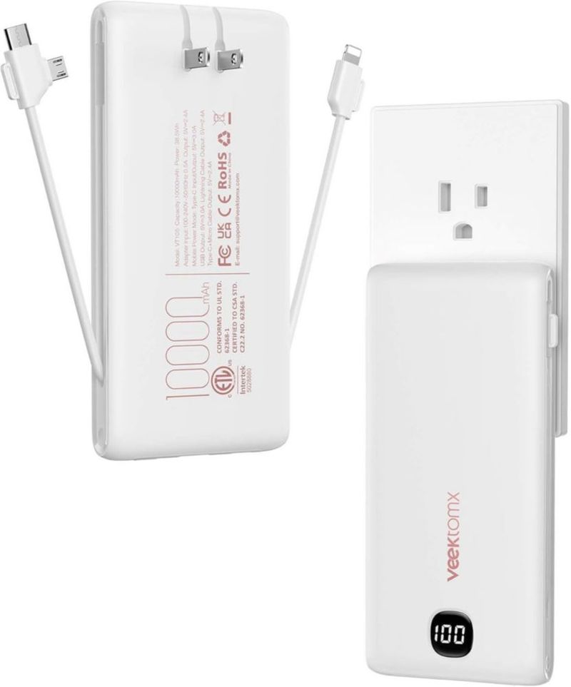 Power Bank VEEKTOMX 10000mAh USB-C con Cables Integrados
