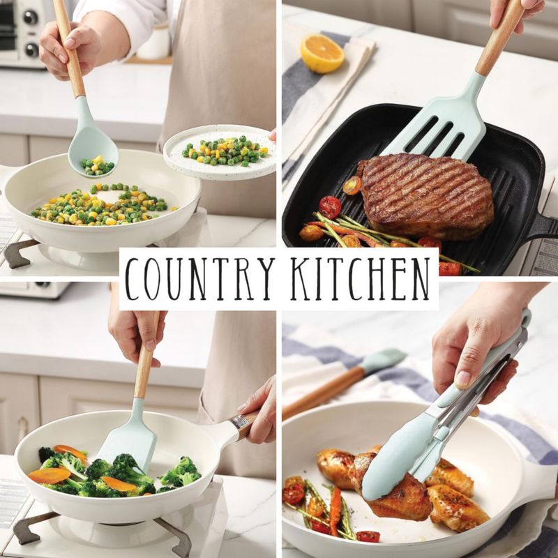 Set de 14 piezas de utensilios de cocina antiadherentes Country Kitchen color menta