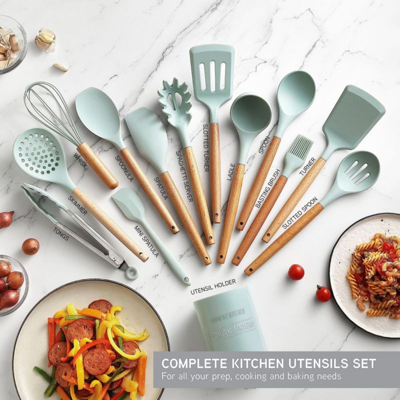 Set de 14 piezas de utensilios de cocina antiadherentes Country Kitchen color menta