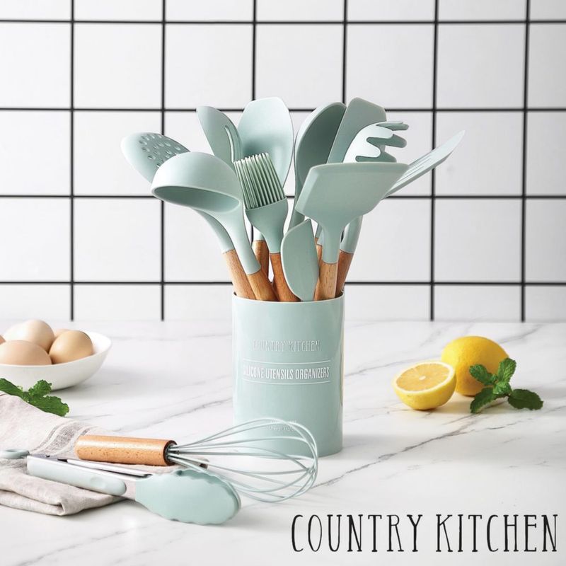 Set de 14 piezas de utensilios de cocina antiadherentes Country Kitchen color menta