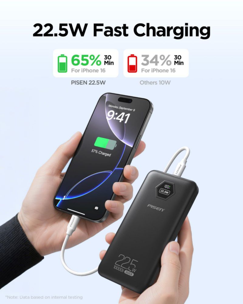 Power Bank PISEN 10000mAh 22.5W 3C Pantalla LED