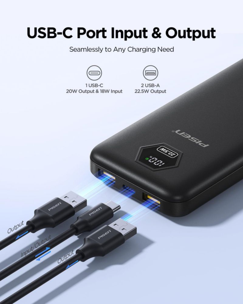 Power Bank PISEN 10000mAh 22.5W 3C Pantalla LED