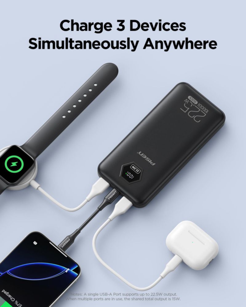 Power Bank PISEN 10000mAh 22.5W 3C Pantalla LED