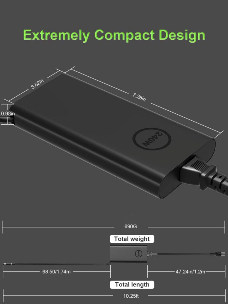 Cargador PowerPortnerLink 240W Slim GaN para Laptops Dell