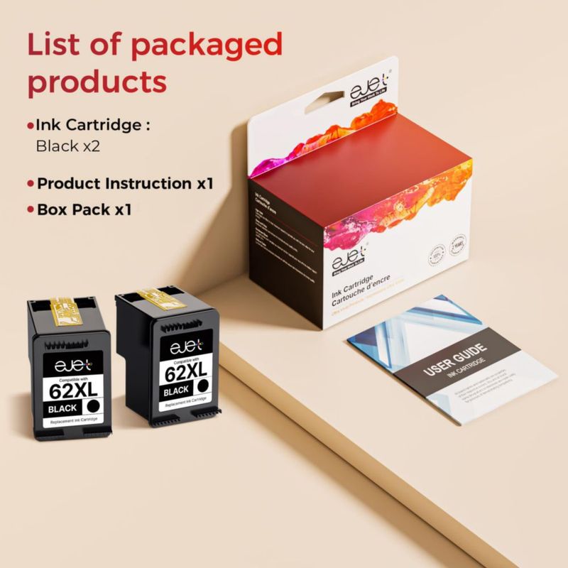 Cartucho de Tinta ejet 62XL Negro de Alto Rendimiento Paquete de 2
