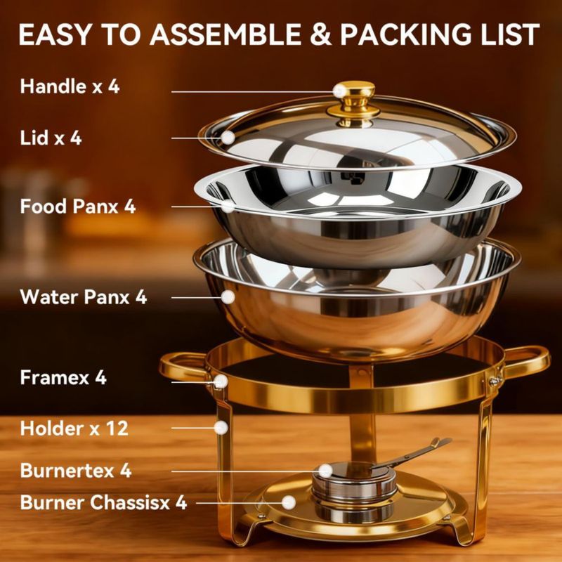 Calentador de Comida Charcofire Juego de 4 Piezas 6QT Acero Inoxidable Dorado