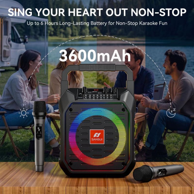 Máquina de Karaoke SANSUI D69 Bluetooth 2 Micrófonos Luces de Colores
