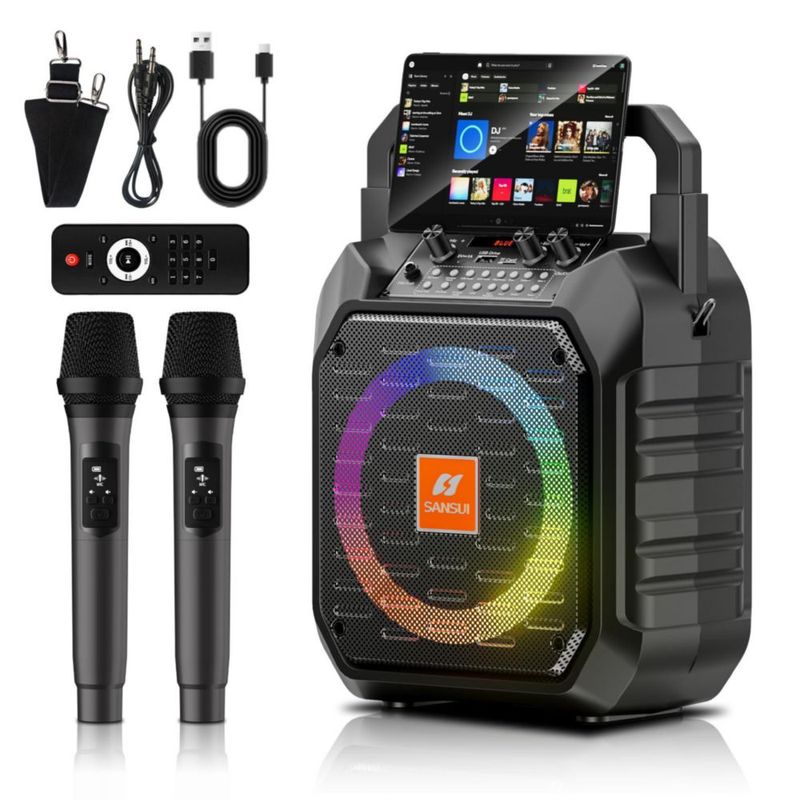 Máquina de Karaoke SANSUI D69 Bluetooth 2 Micrófonos Luces de Colores