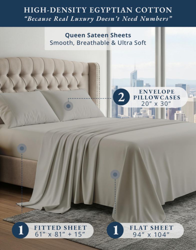 Juego de Ropa de Cama LANE LINEN Queen 100% Algodón Egipcio