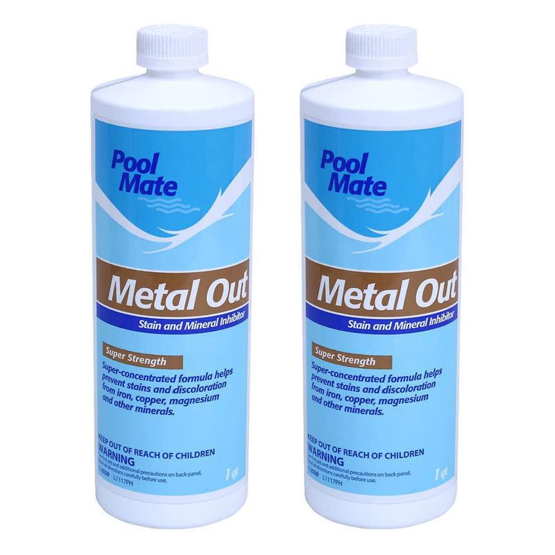 Pool Mate Metal Out Paquete de 2 de 1 cuarto para eliminar manchas metálicas en piscinas