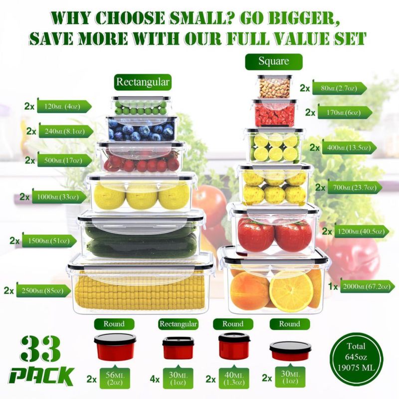Set de Contenedores para Alimentos RockBerry 66 Piezas Herméticos