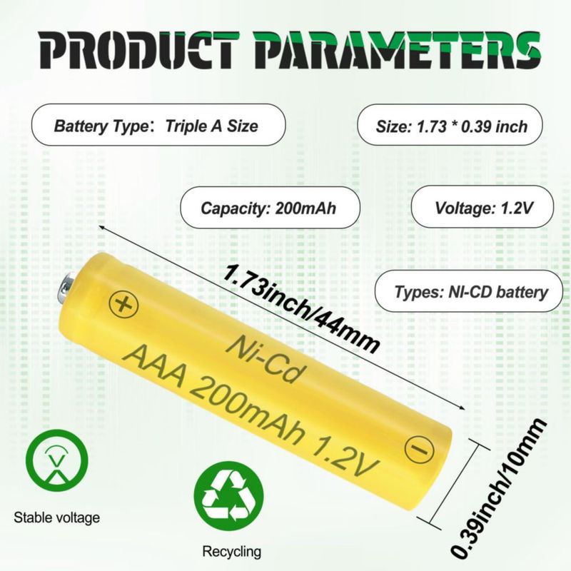 Batería Zsolarigt AAA 200mAh 1.2V Ni-CD 10 Piezas
