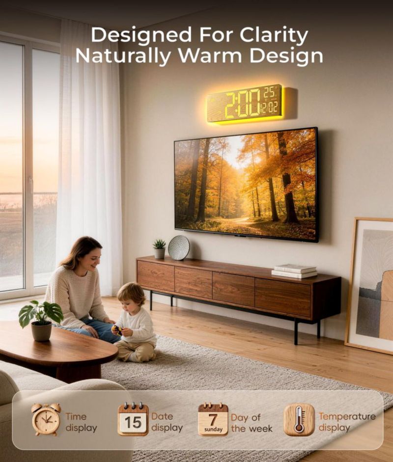 Reloj Digital de Pared EASYERA 16.5" con Luz RGB y Control Remoto