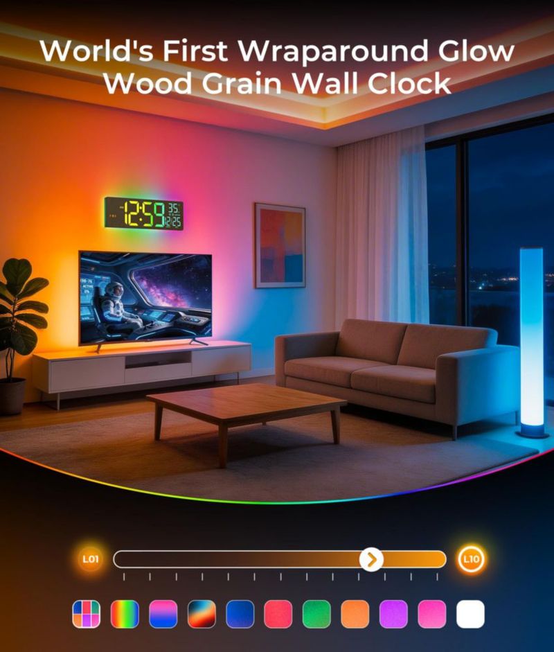 Reloj Digital de Pared EASYERA 16.5" con Luz RGB y Control Remoto