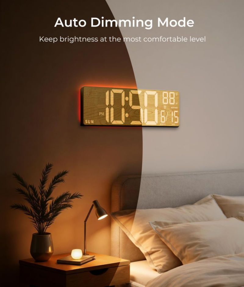 Reloj Digital de Pared EASYERA 16.5" con Luz RGB y Control Remoto