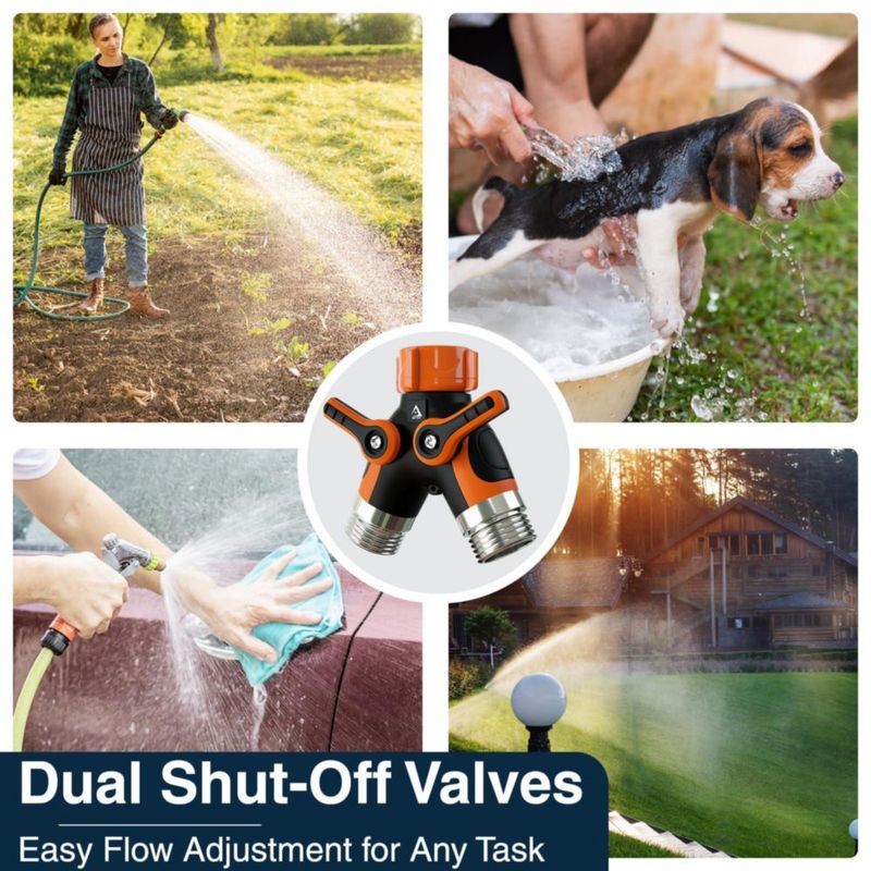 Divisor de Manguera DBR Tech de 2 Vías con Válvulas de Cierre Dual de Latón