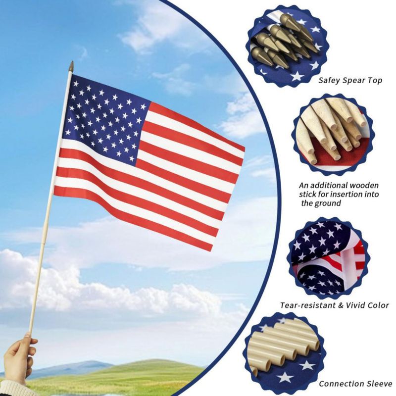 Banderas FLAGMESAGE 30x46 cm Banderas Americanas en Palo Paquete de 24