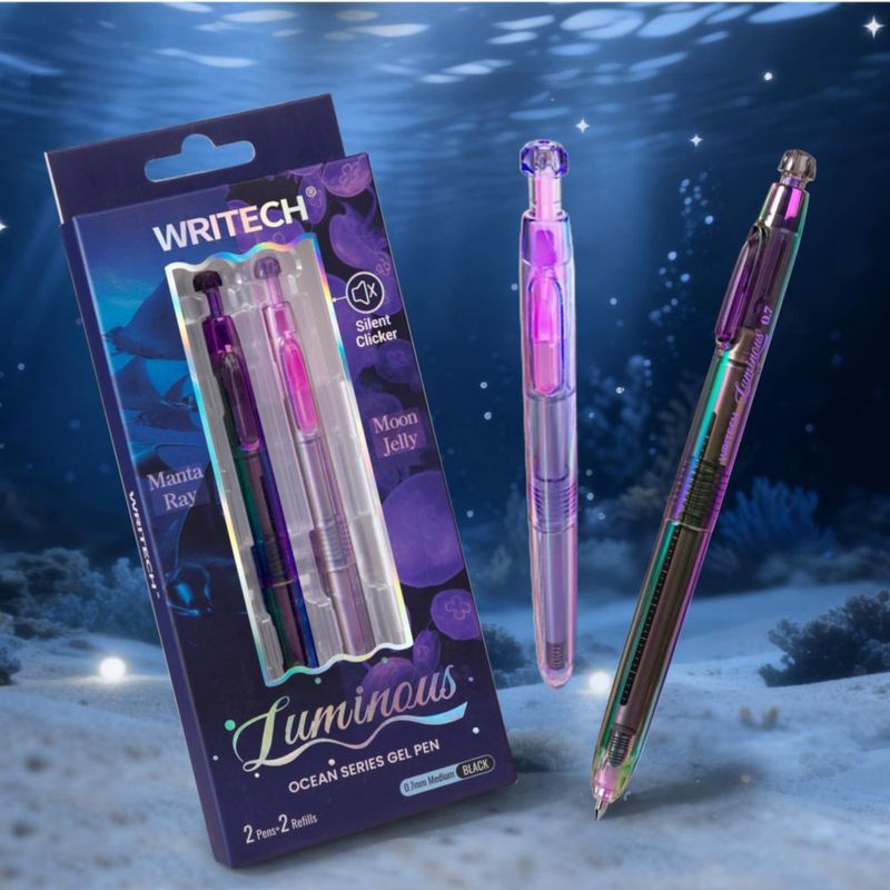Set de 4 Plumas Gel WRITECH Luminous Punta 0.7mm Tinta Negra