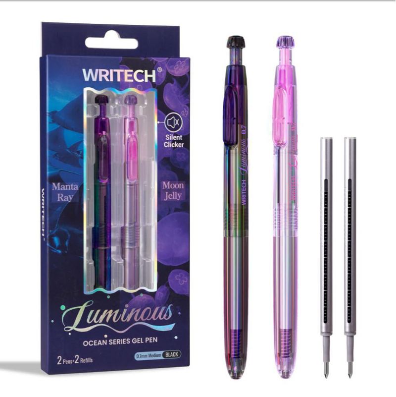 Set de 4 Plumas Gel WRITECH Luminous Punta 0.7mm Tinta Negra