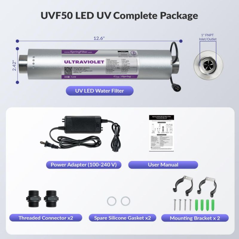 Filtro de Agua iSpring UVF50 Purificador UV LED 13.2 GPM